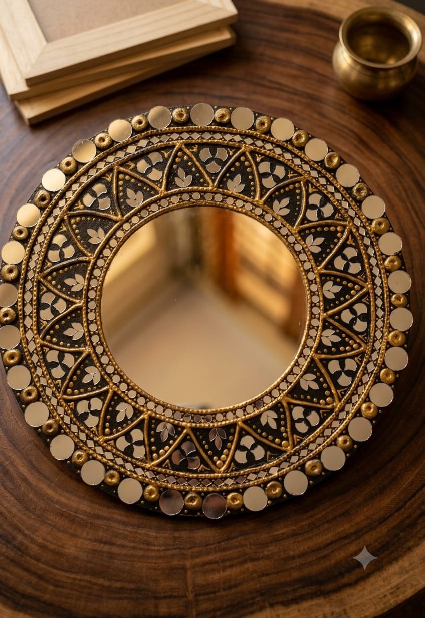 Swarna Mandala Lippan Art Mirror by Ashima Goyal